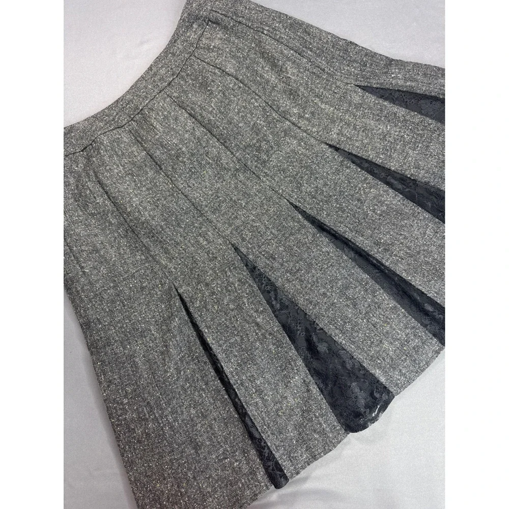 Worthington Y2K Grey Tweed Lace Inset Pleated Skirt Womens Size 10 Vintage Style